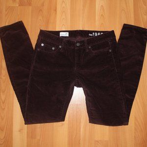 Gap 1969 Always Skinny 26R Burgundy Velvet Pants